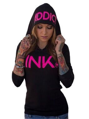 Black Hoodie with Hot Pink INK & ADDICT Graphics